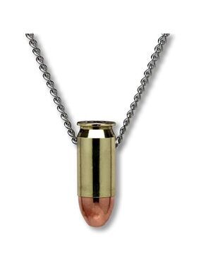 45 caliber bullet necklace hand polished brass copper finish 24" inch neck chain